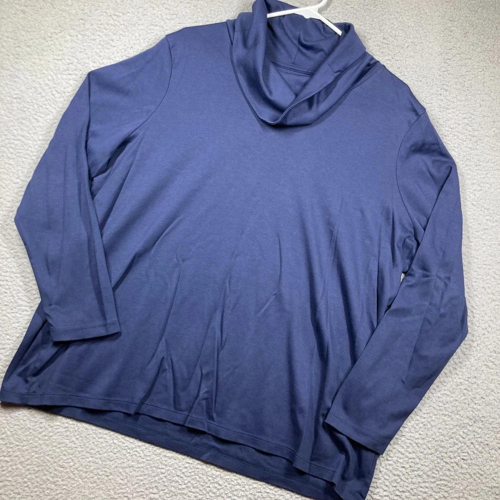 L.L. Bean Cowl Neck Top Women 2X Navy Blue Supima Cotton Long Sleeve Comfort
